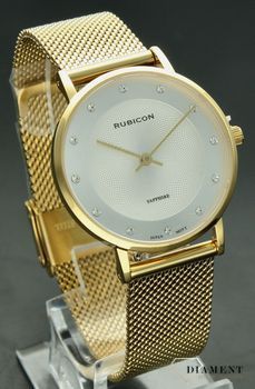 Zegarek damski Rubicon złoto-srebrny z szafirowym szkłem RNBD88 cyrkonie (1).jpg